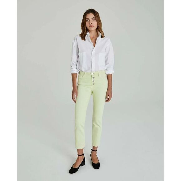NWOT AG ISABELLE Hi WHITE CITRUS MIST HIGH-RISE BUTTON-UP STRAIGHT CROP JEANS 29 - Picture 1 of 6